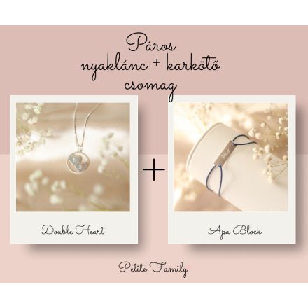 Páros ezüst nyaklánc + madzag karkötő csomag egyedileg gravírozott ezüst medállal